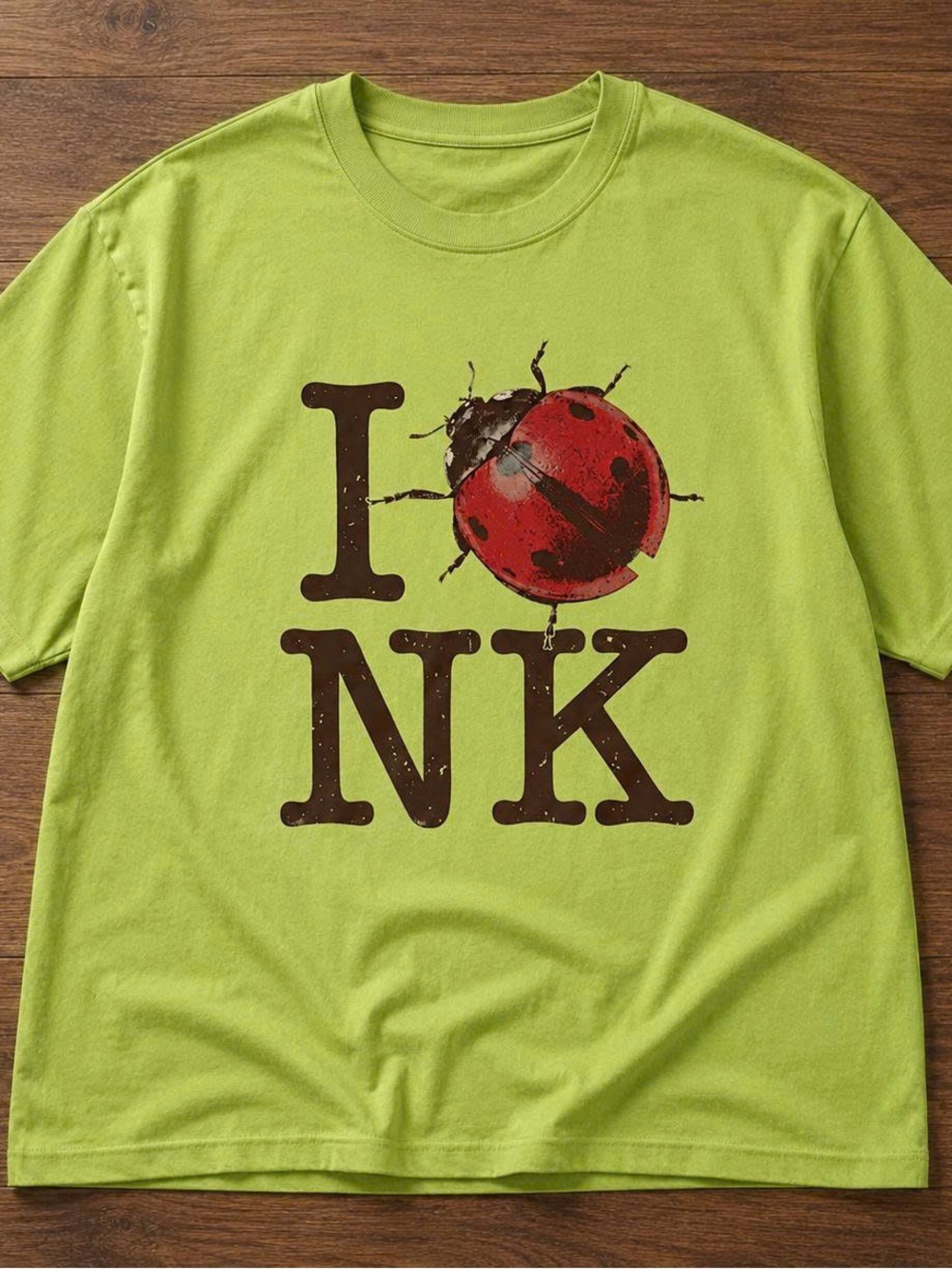 Gildan Lime Green Tee with Red Ladybug Graphic